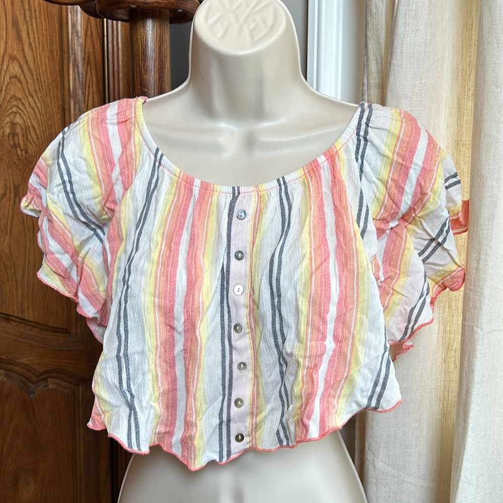 Primark Striped Short Sleeve Crop Top